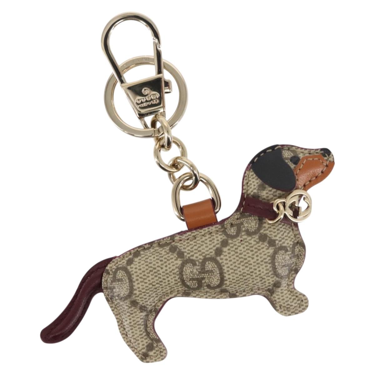 GUCCI Dog Shape Bag Charm GG Supreme PVC Beige Auth 143370