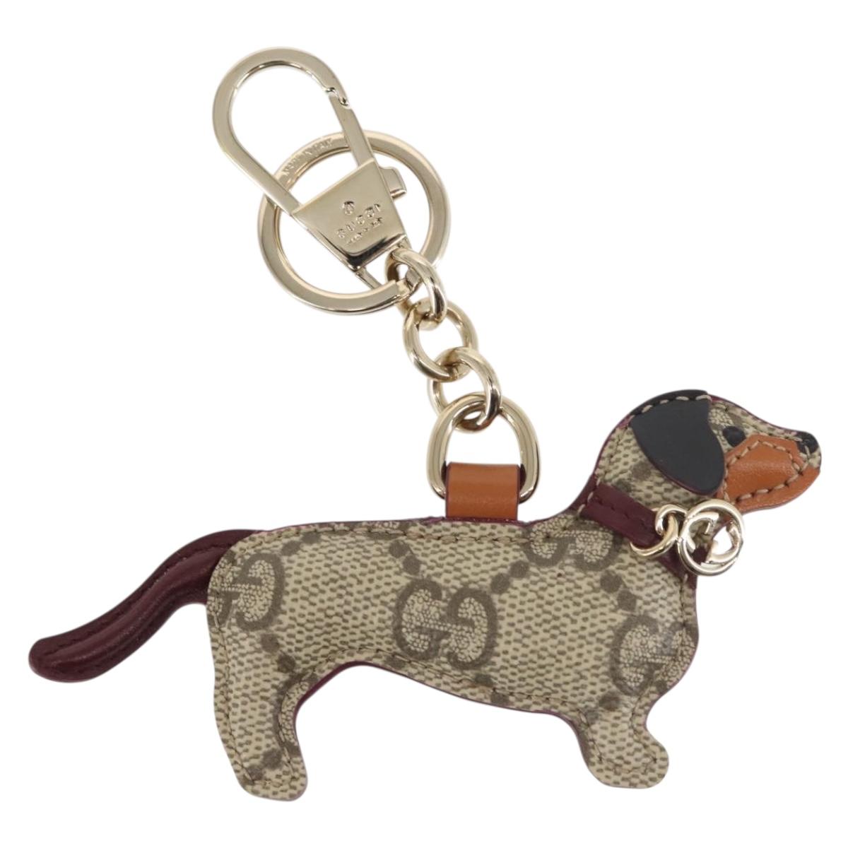 GUCCI Dog Shape Bag Charm GG Supreme PVC Beige Auth 143370
