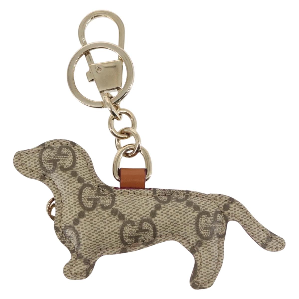 GUCCI Dog Shape Bag Charm GG Supreme PVC Beige Auth 143370