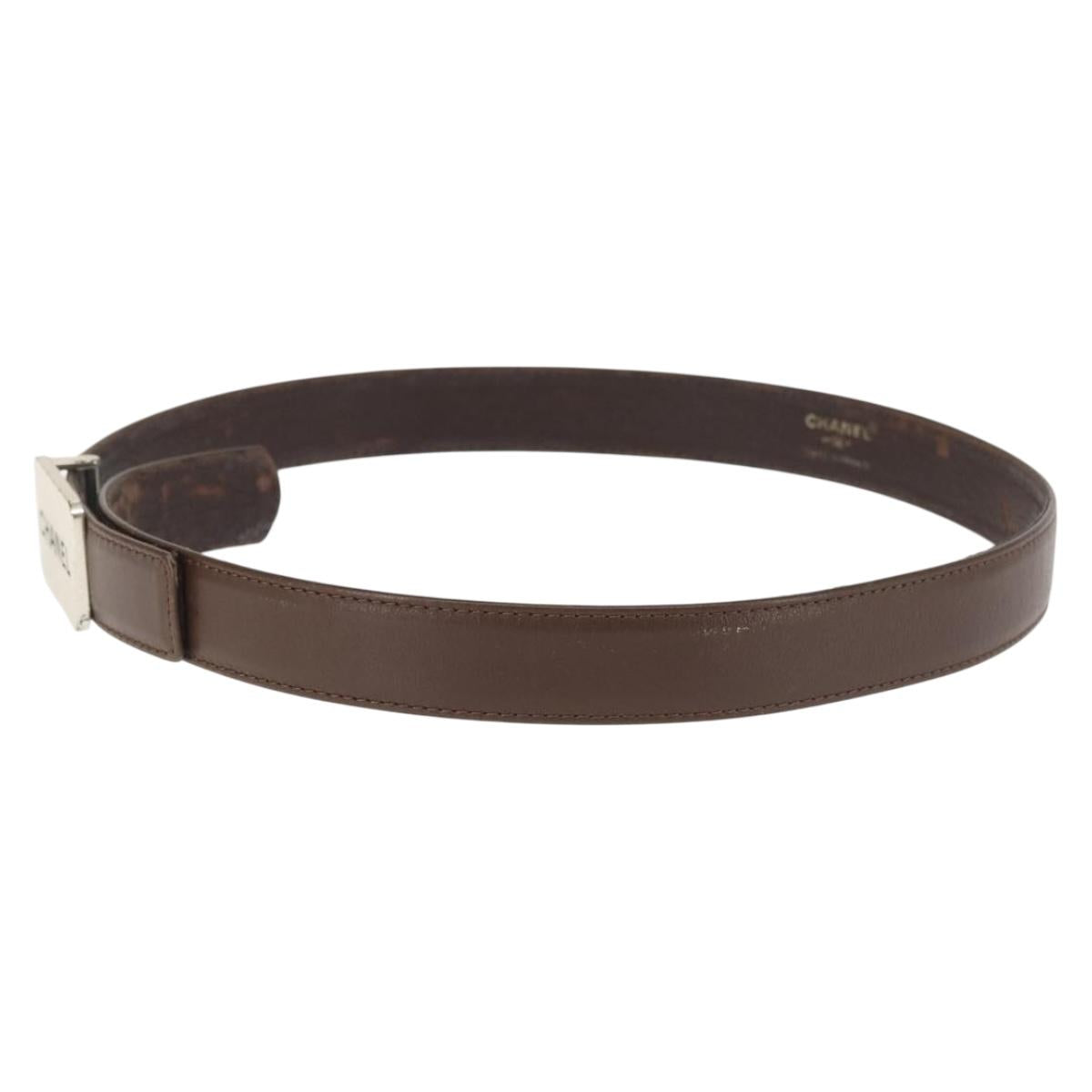 CHANEL Belt Leather 33.1"" Brown CC Auth 143375