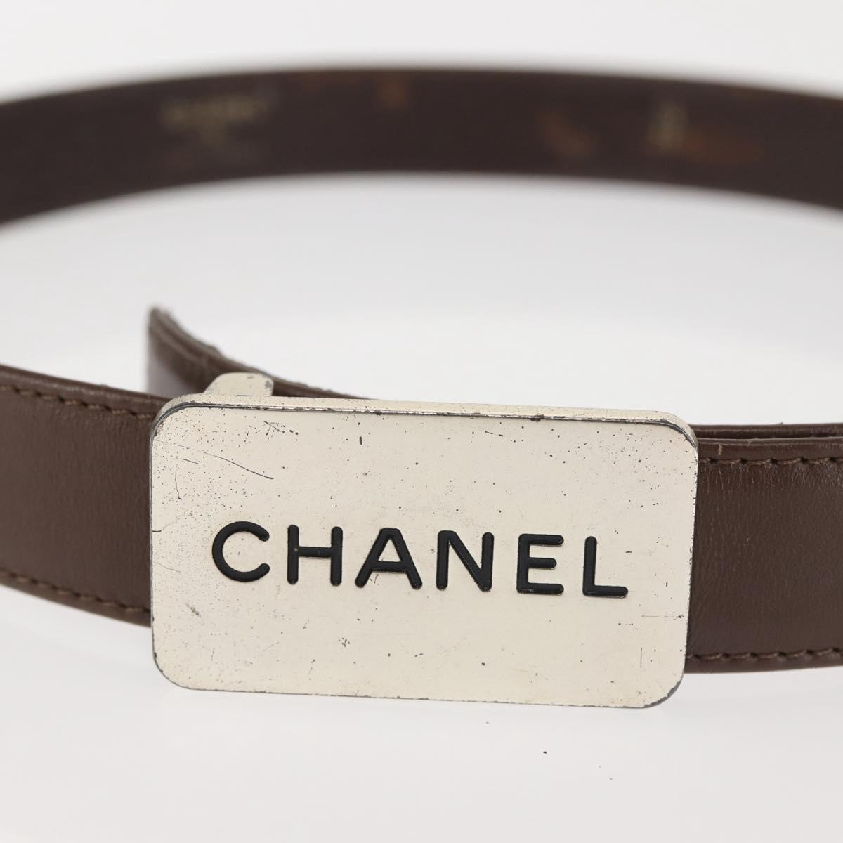 CHANEL Belt Leather 33.1"" Brown CC Auth 143375