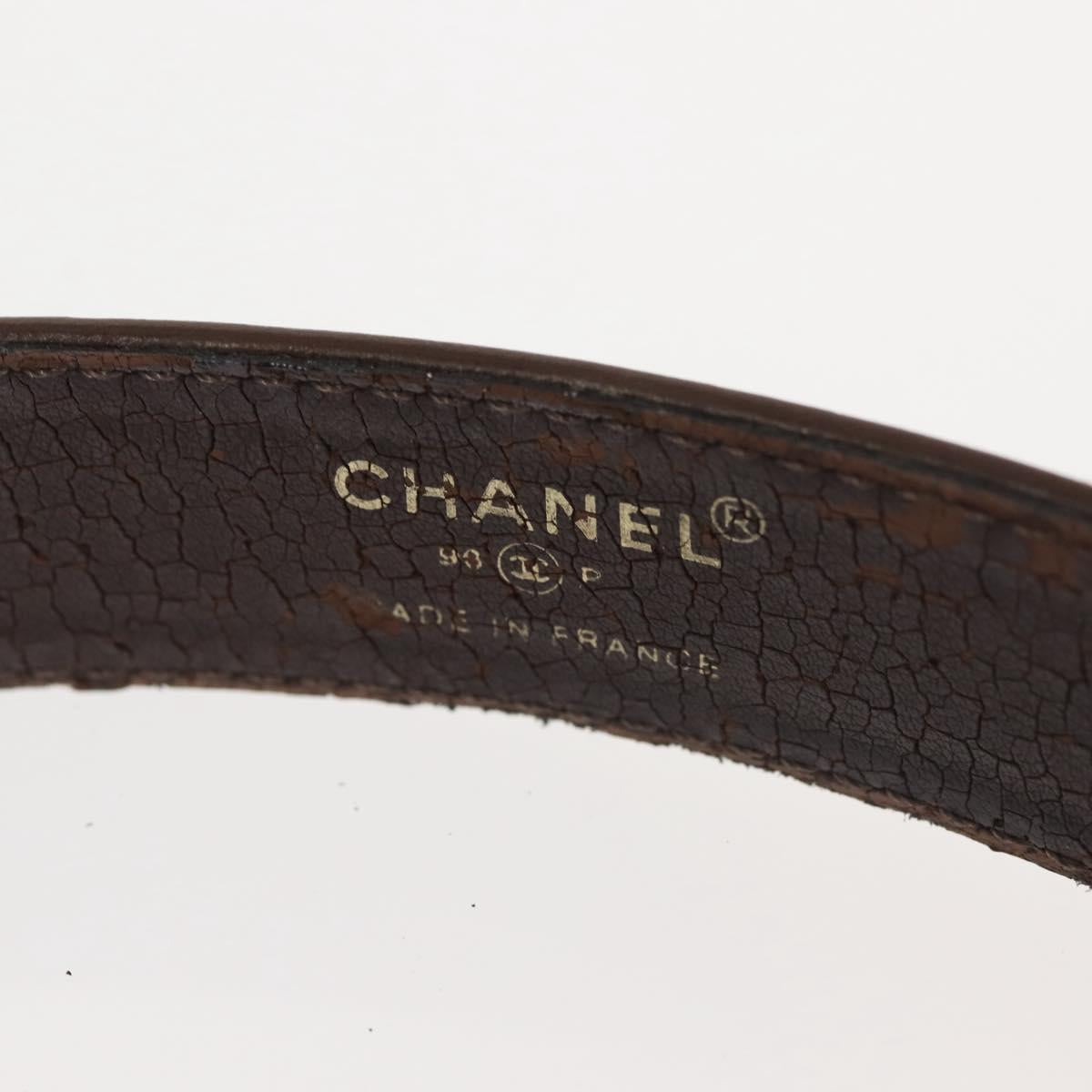 CHANEL Belt Leather 33.1"" Brown CC Auth 143375