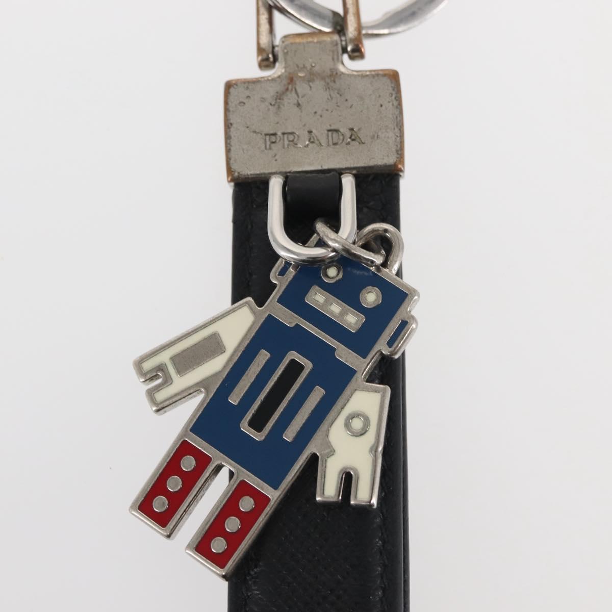 PRADA Charm Metal Leather 2Set Black Silver Auth 143381