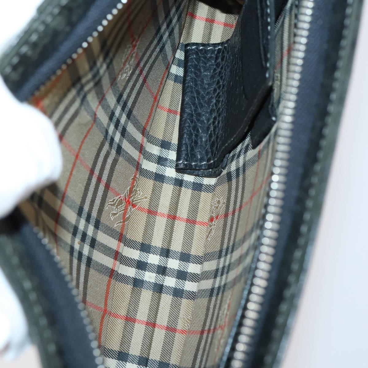 BURBERRY Nova Check Tote Bag Leather Canvas 2Set Black Beige Auth 143395