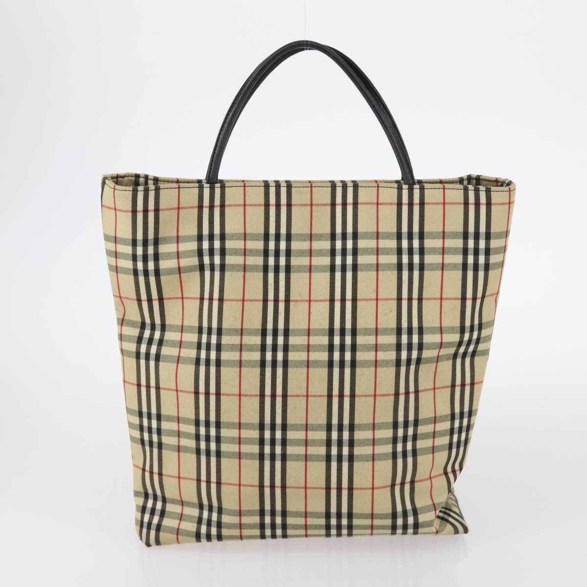 BURBERRY Nova Check Tote Bag Leather Canvas 2Set Black Beige Auth 143395