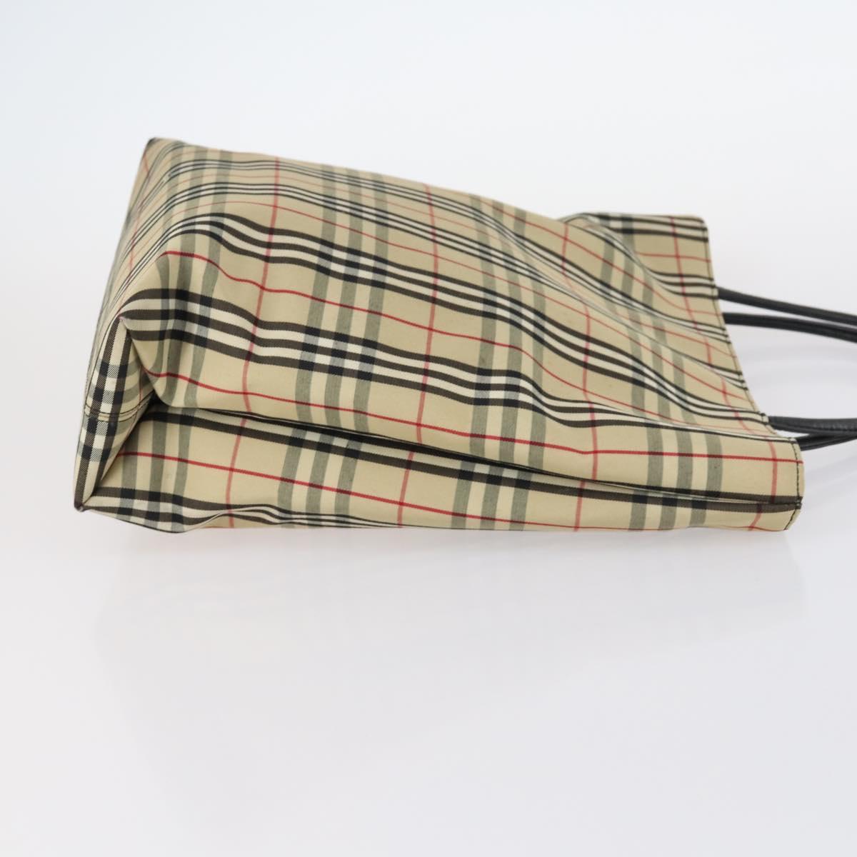 BURBERRY Nova Check Tote Bag Leather Canvas 2Set Black Beige Auth 143395