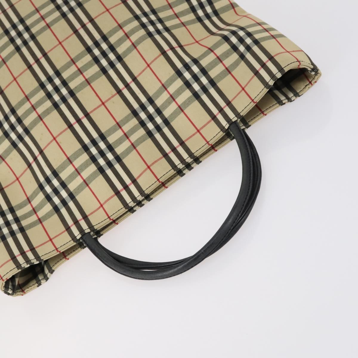 BURBERRY Nova Check Tote Bag Leather Canvas 2Set Black Beige Auth 143395
