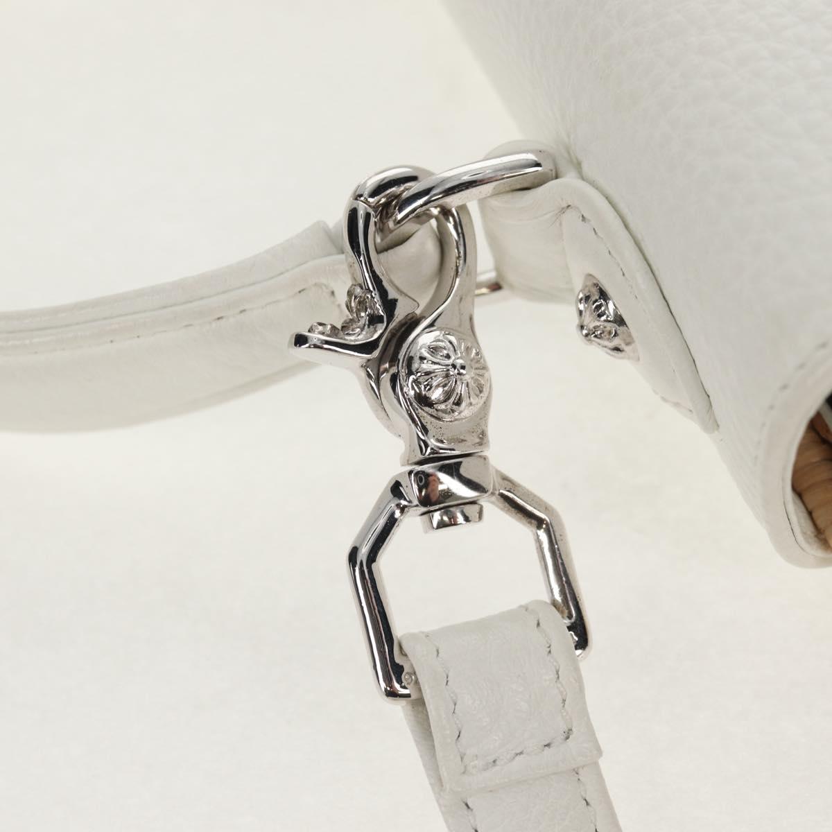 Chrome Hearts Hand Bag Rattan 2way White Silver Auth 143406SM