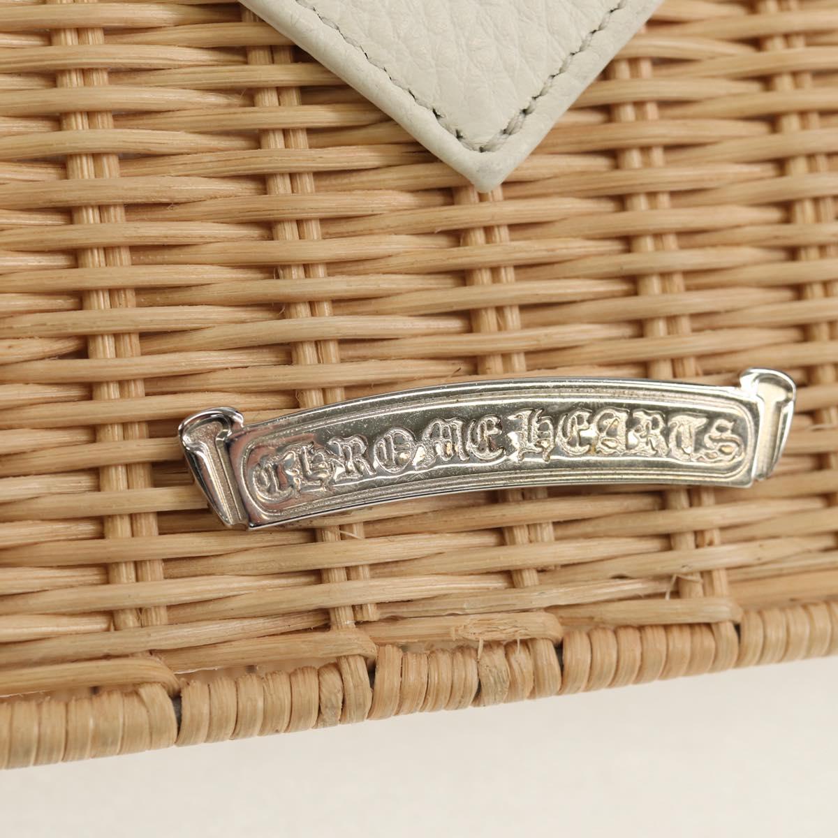 Chrome Hearts Hand Bag Rattan 2way White Silver Auth 143406SM