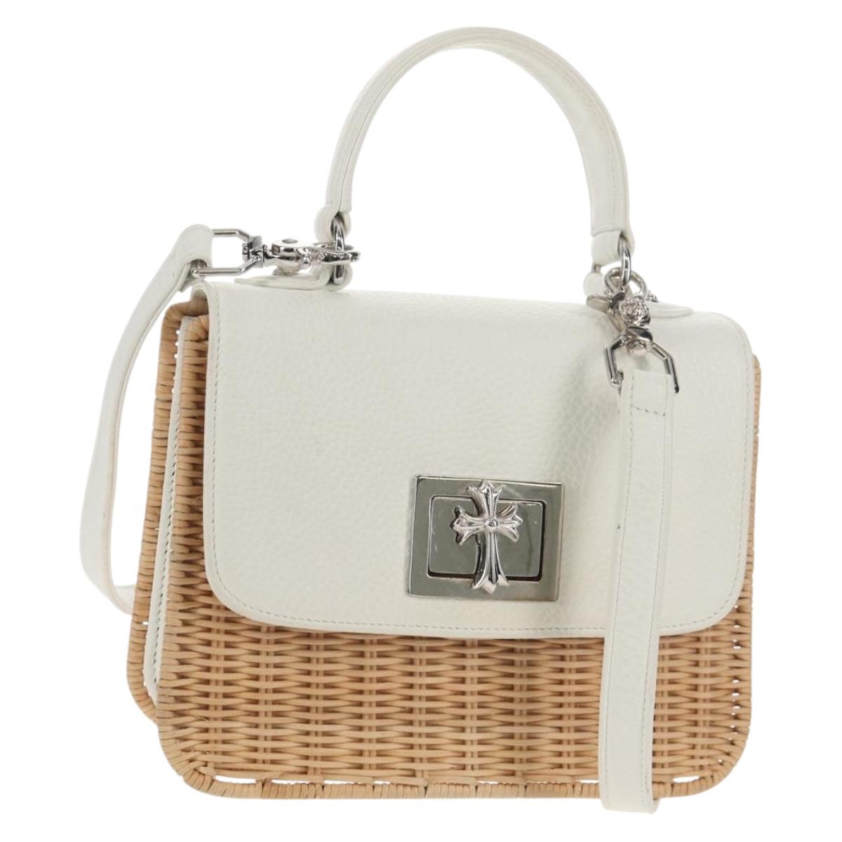 Chrome Hearts Hand Bag Rattan 2way White Silver Auth 143406SM