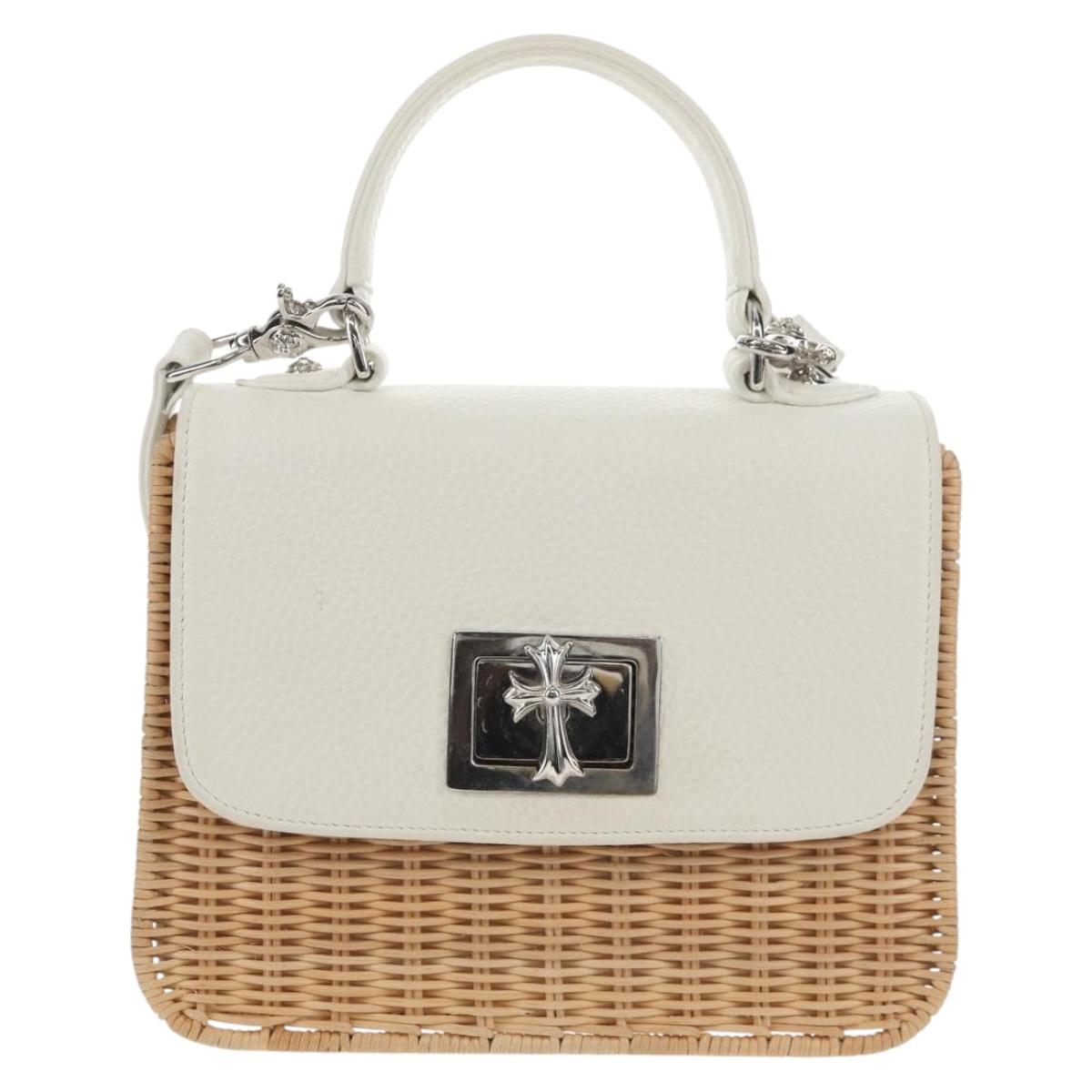 Chrome Hearts Hand Bag Rattan 2way White Silver Auth 143406SM