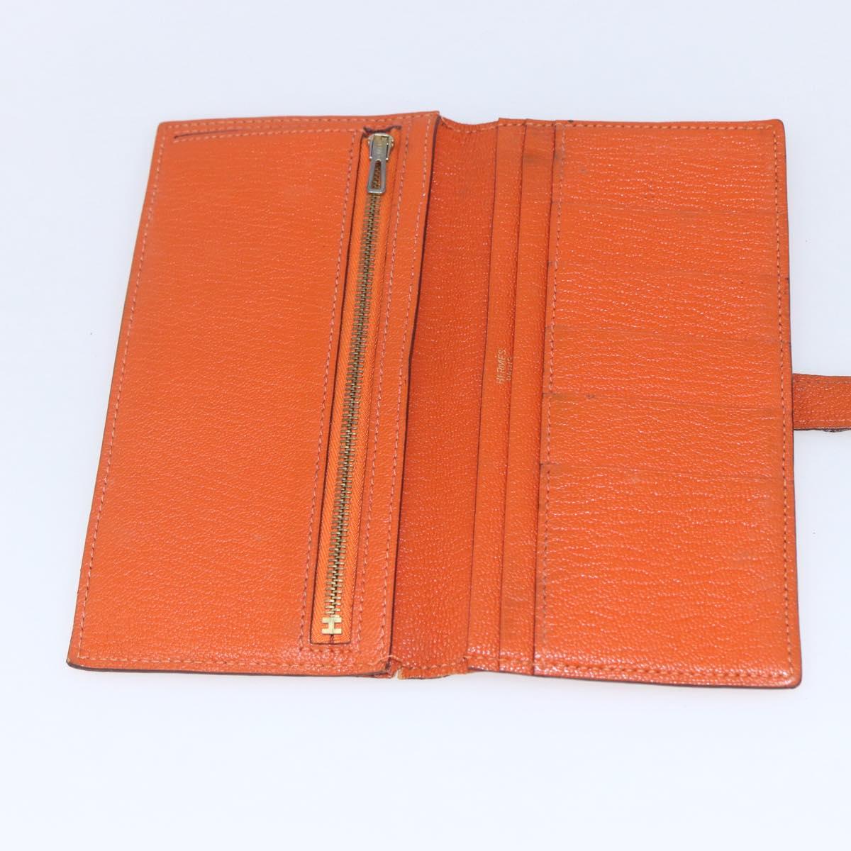 HERMES Bean Soufflé Wallet Leather Orange Auth 143412