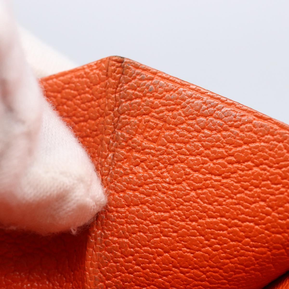 HERMES Bean Soufflé Wallet Leather Orange Auth 143412