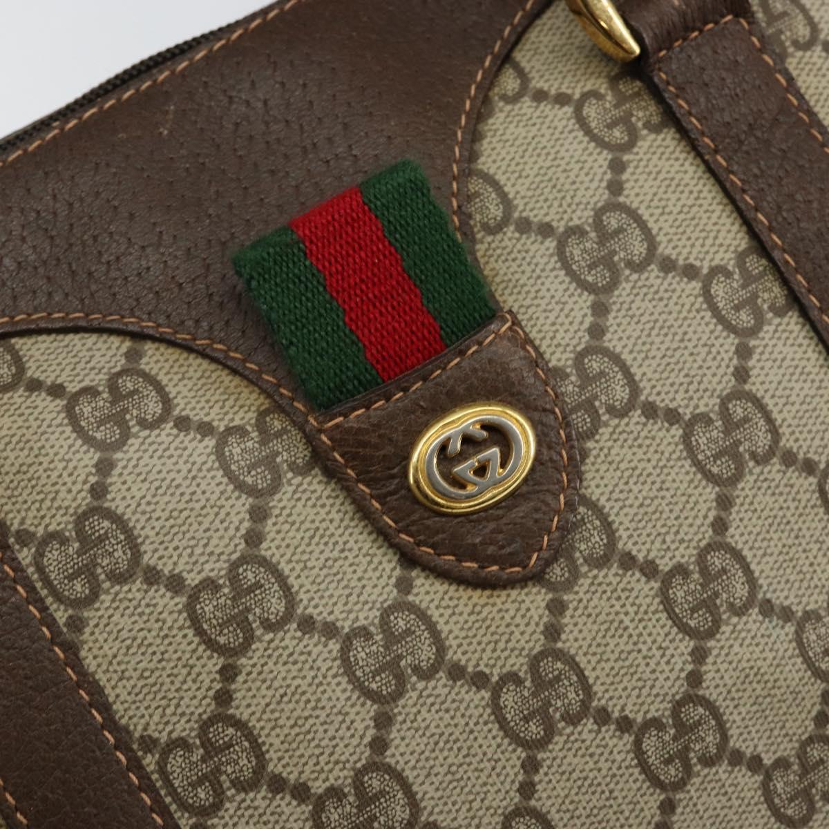 GUCCI GG Supreme Web Sherry Line Boston Bag PVC Beige Gold 40 02 007 Auth 143489