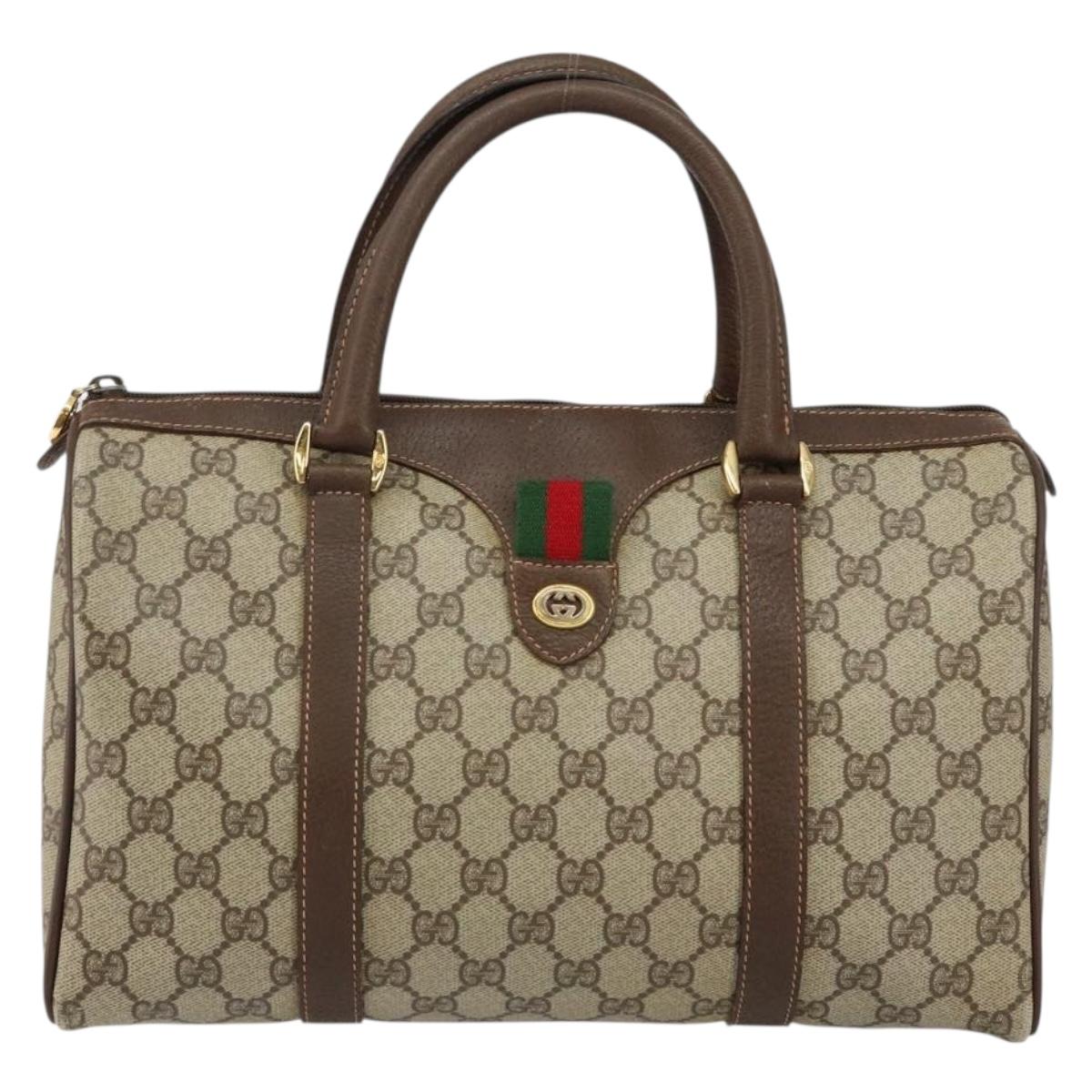 GUCCI GG Supreme Web Sherry Line Boston Bag PVC Beige Gold 40 02 007 Auth 143489