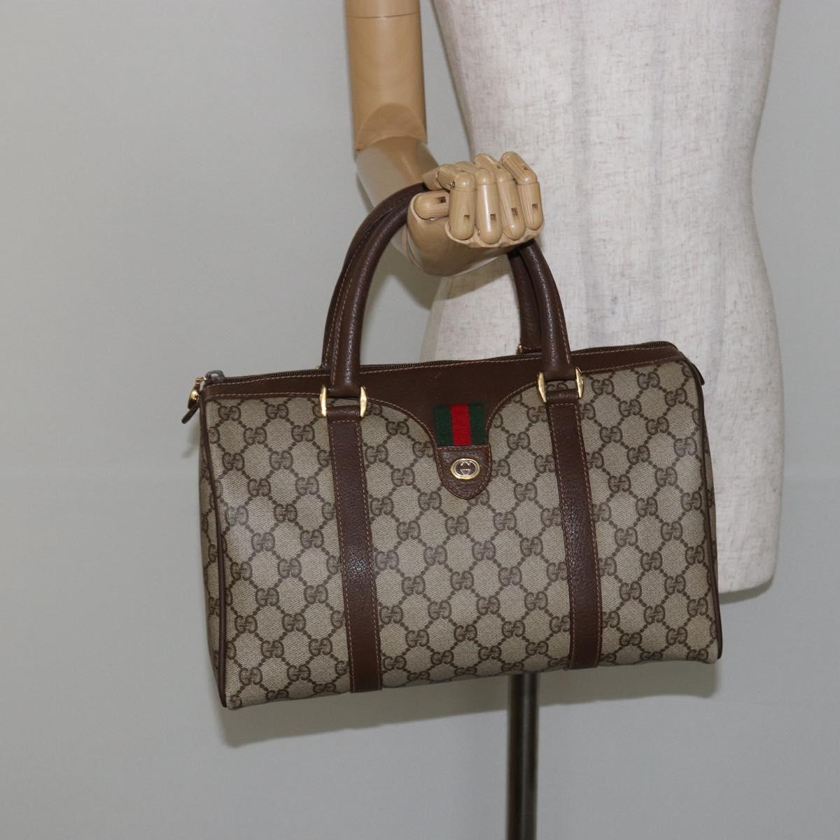 GUCCI GG Supreme Web Sherry Line Boston Bag PVC Beige Gold 40 02 007 Auth 143489