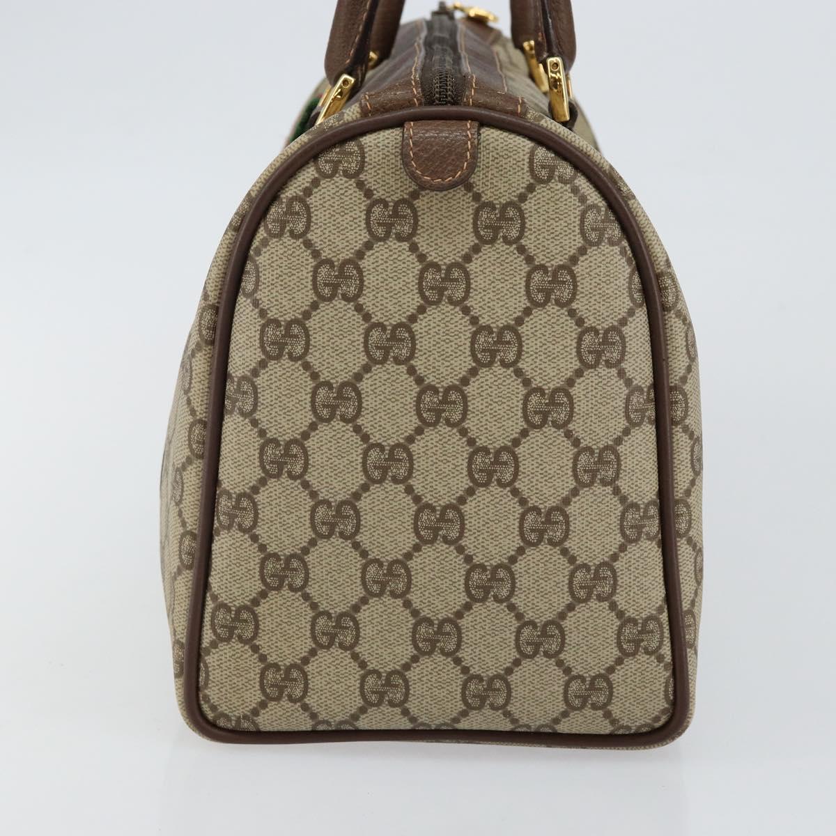 GUCCI GG Supreme Web Sherry Line Boston Bag PVC Beige Gold 40 02 007 Auth 143489