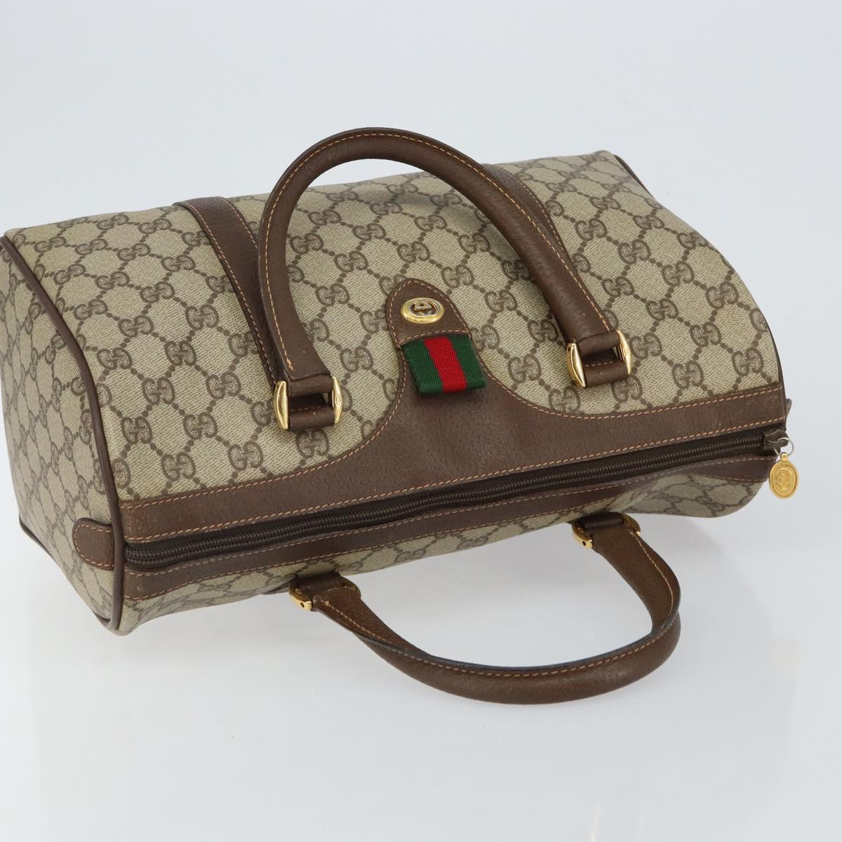 GUCCI GG Supreme Web Sherry Line Boston Bag PVC Beige Gold 40 02 007 Auth 143489