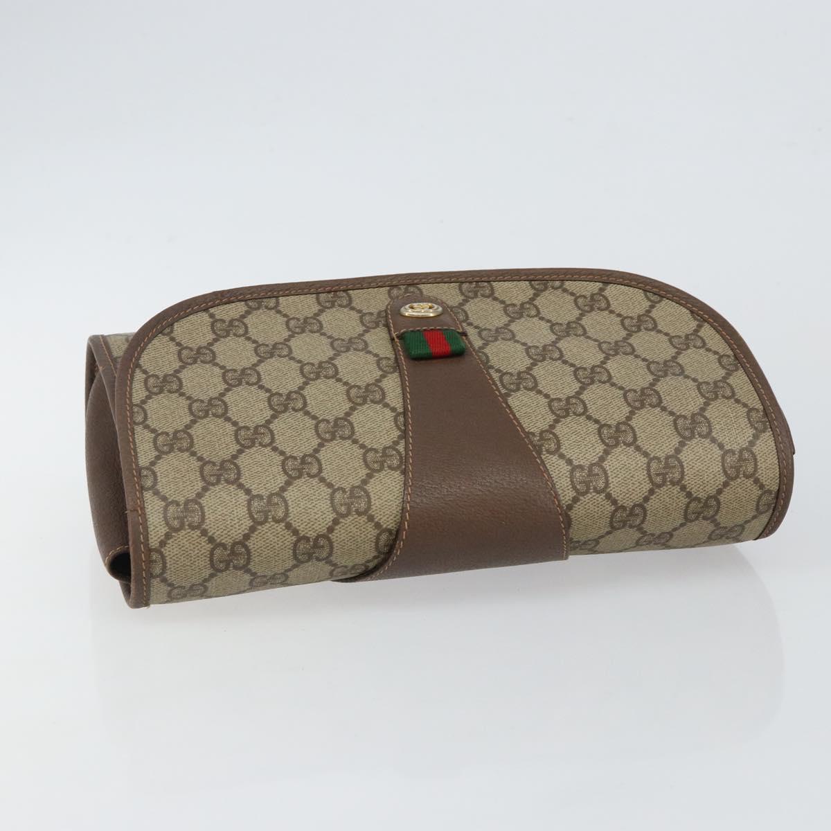 GUCCI GG Supreme Web Sherry Line Bag PVC Beige Gold 156 01 030 Auth 143490