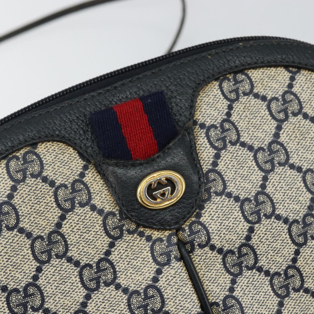 GUCCI GG Supreme Sherry Line Shoulder Bag PVC Navy Gold 89 02 047 Auth 143491