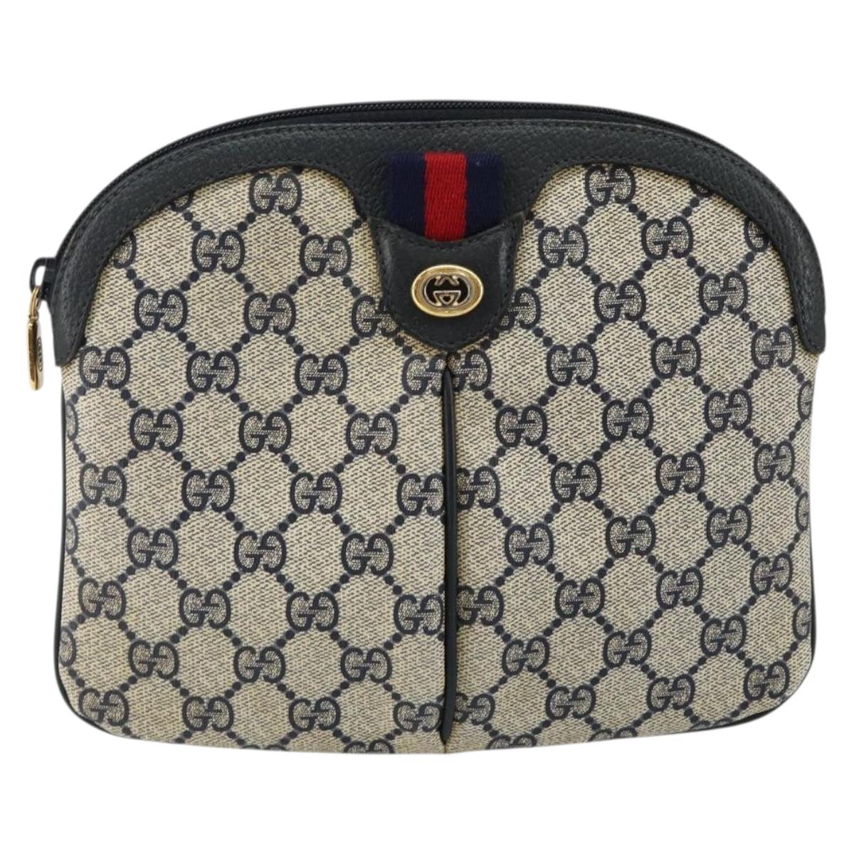 GUCCI GG Supreme Sherry Line Shoulder Bag PVC Navy Gold 89 02 047 Auth 143491