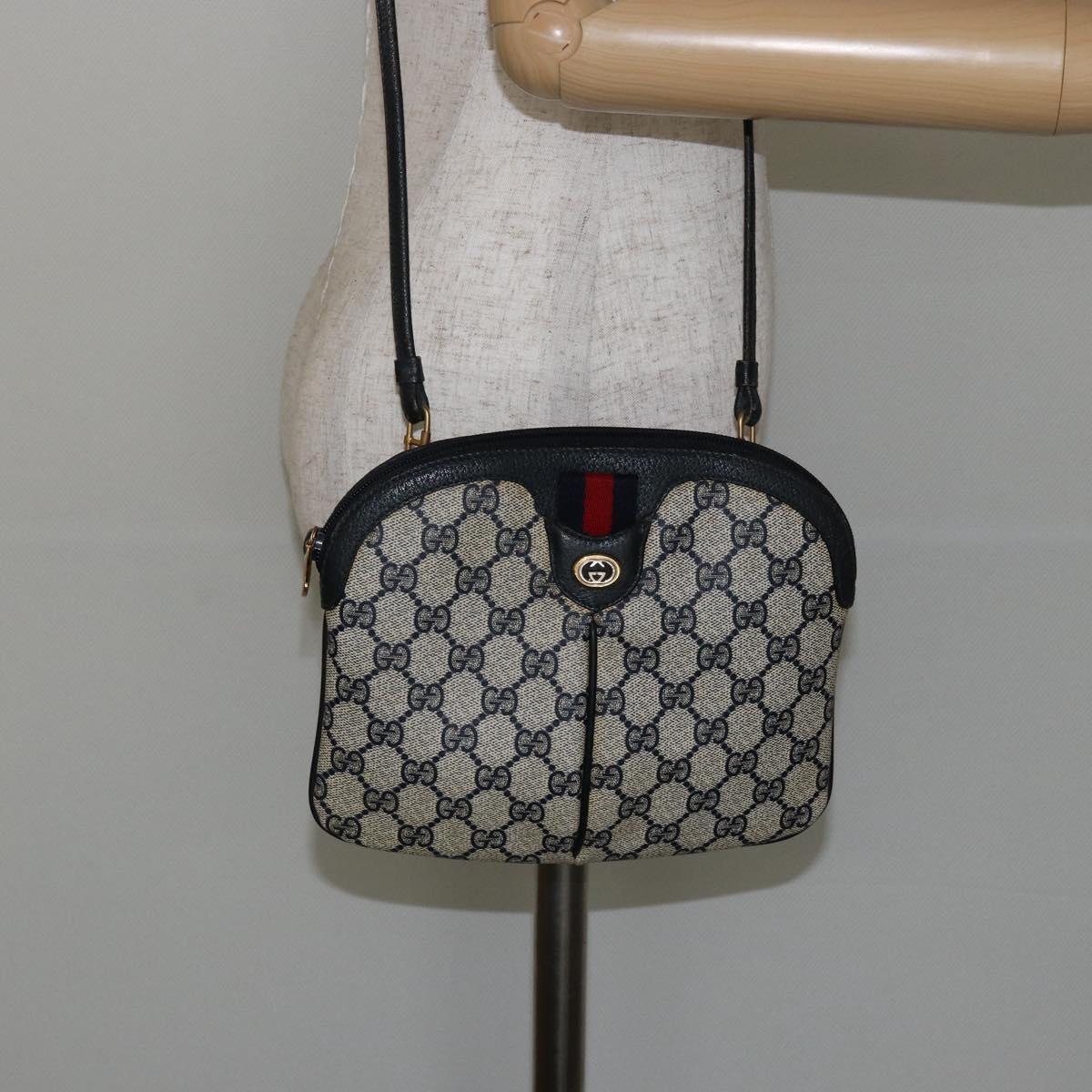 GUCCI GG Supreme Sherry Line Shoulder Bag PVC Navy Gold 89 02 047 Auth 143491