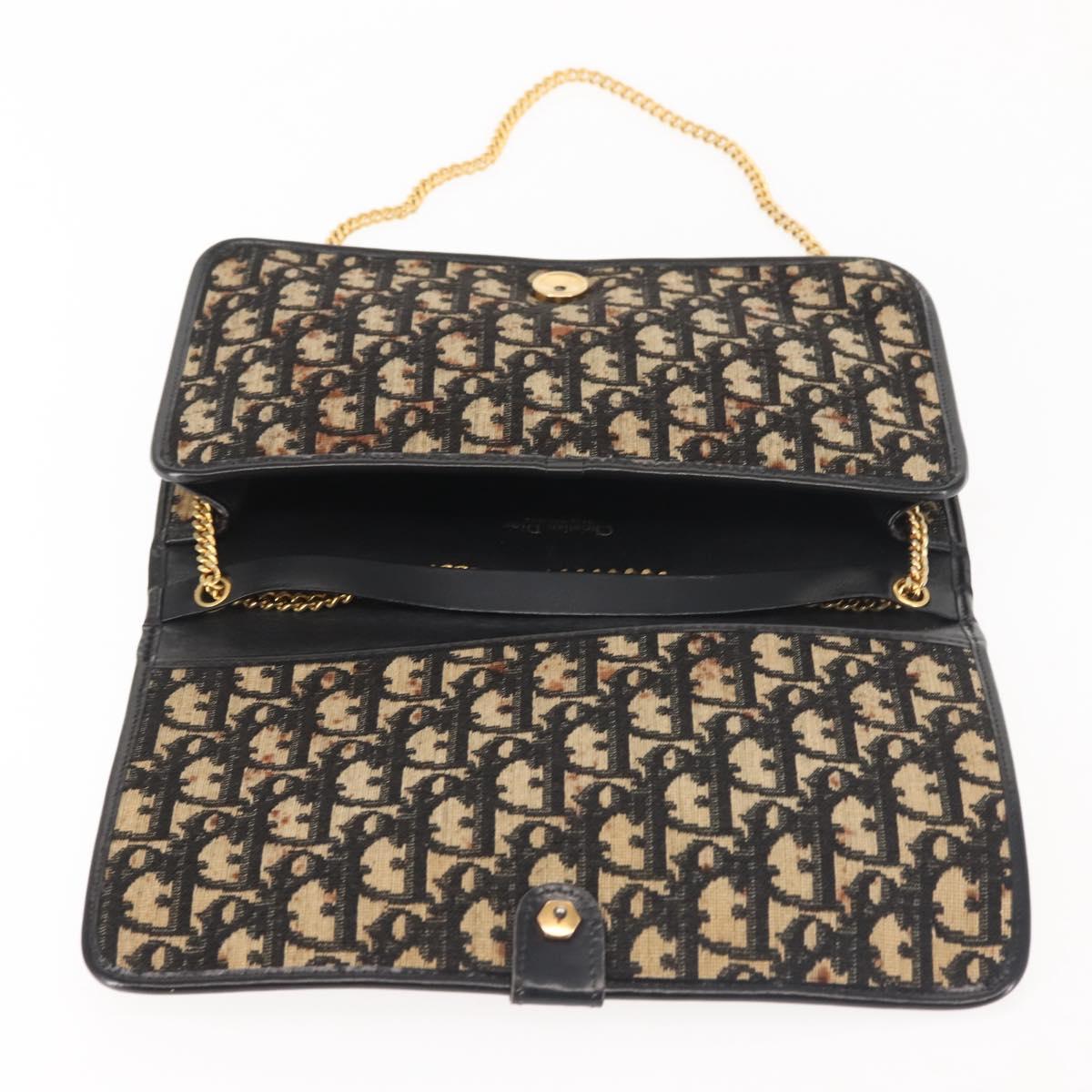 Christian Dior Trotter Canvas Shoulder Bag Navy Gold Auth 143495