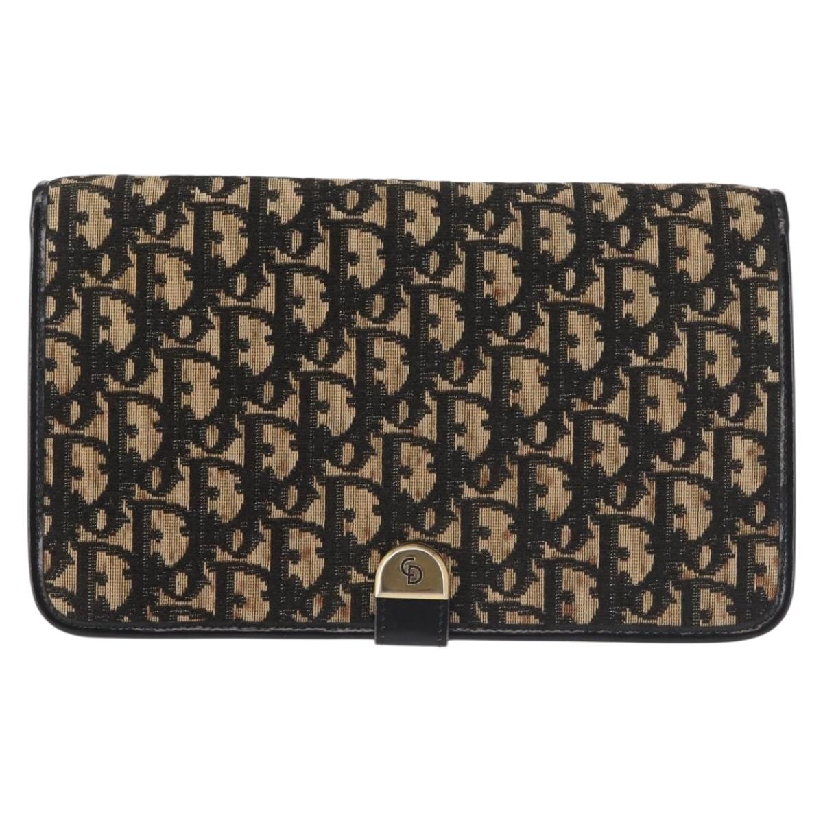 Christian Dior Trotter Canvas Shoulder Bag Navy Gold Auth 143495