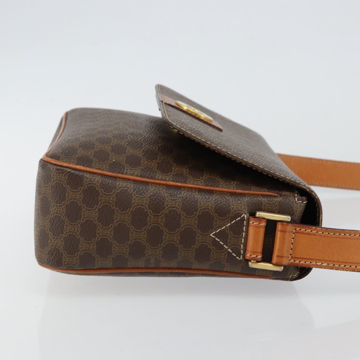 CELINE Macadam Canvas Shoulder Bag PVC Leather Brown Gold Auth 143496