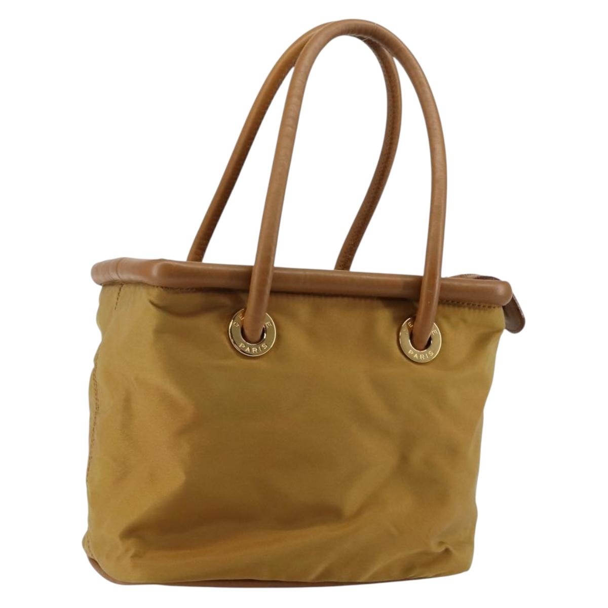 CELINE Hand Bag Nylon Brown Gold Auth 143497
