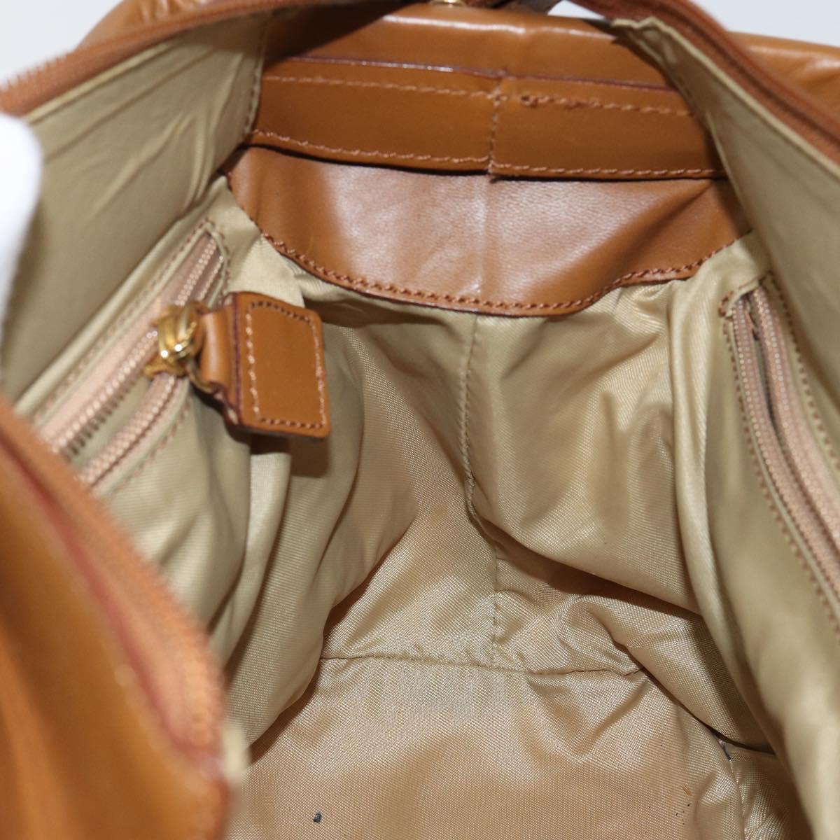 CELINE Hand Bag Nylon Brown Gold Auth 143497
