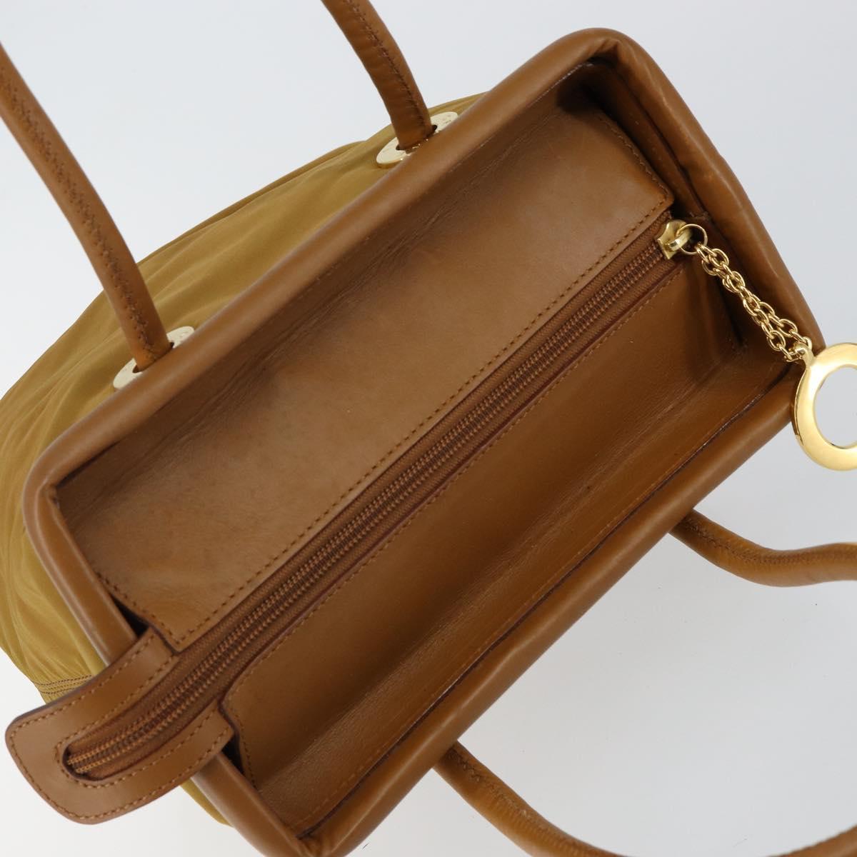 CELINE Hand Bag Nylon Brown Gold Auth 143497