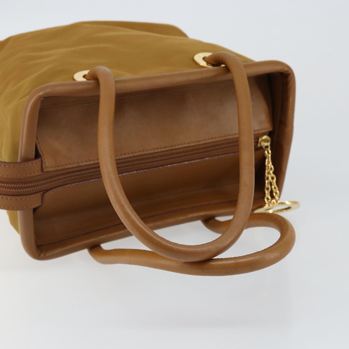 CELINE Hand Bag Nylon Brown Gold Auth 143497