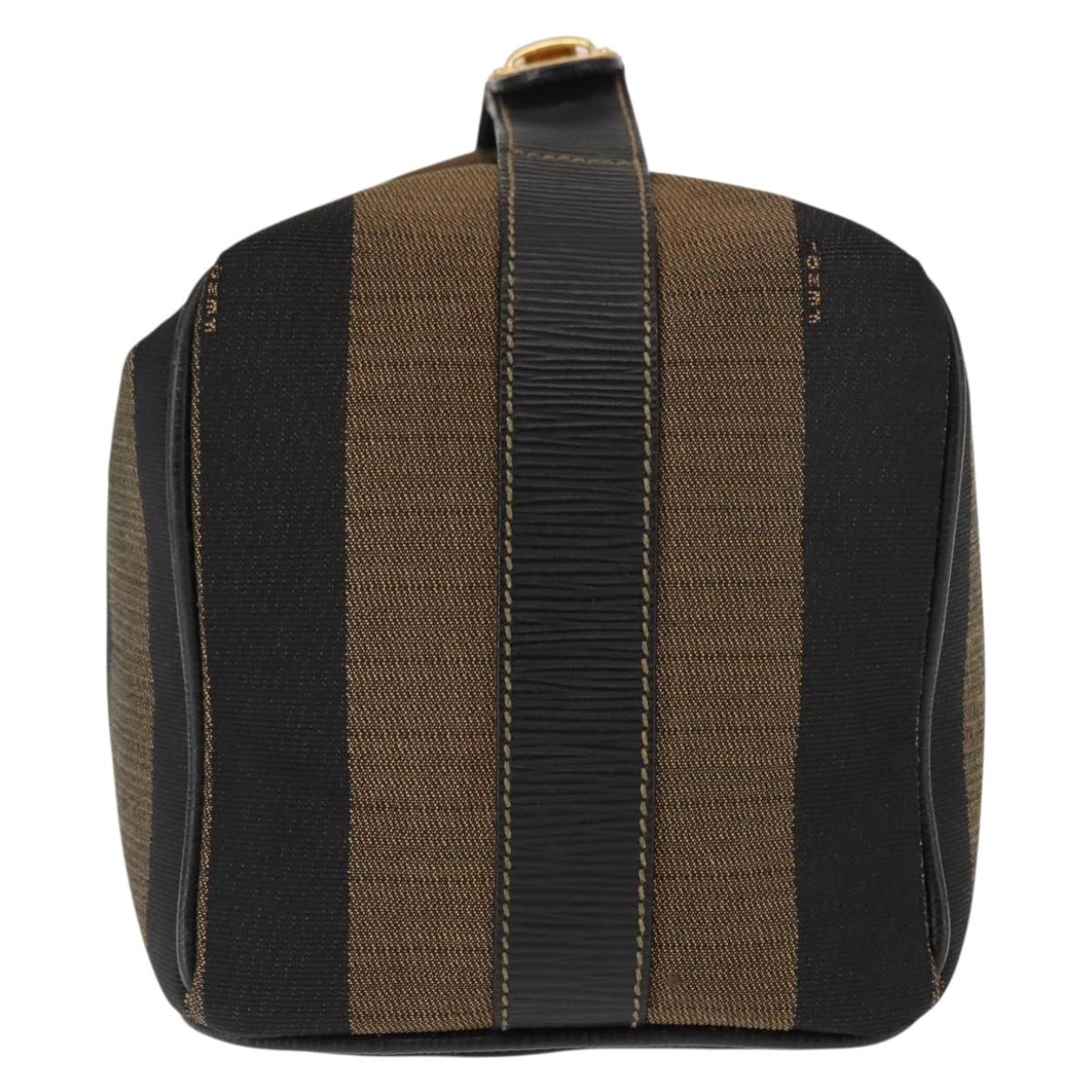 FENDI Pecan Canvas Vanity Pouch PVC Black Brown Auth 143498