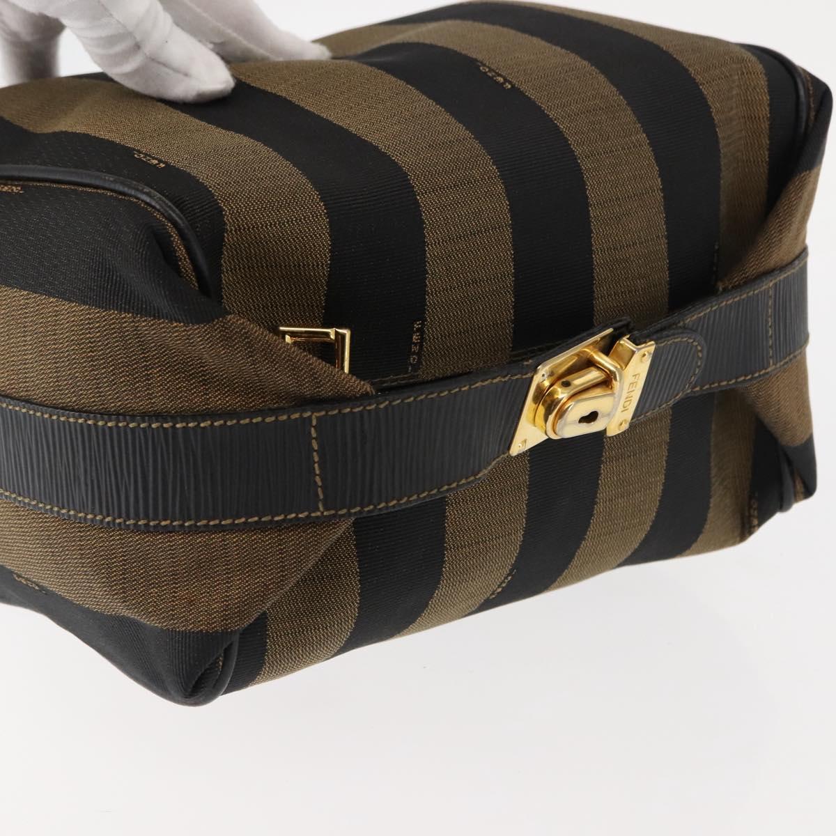 FENDI Pecan Canvas Vanity Pouch PVC Black Brown Auth 143498