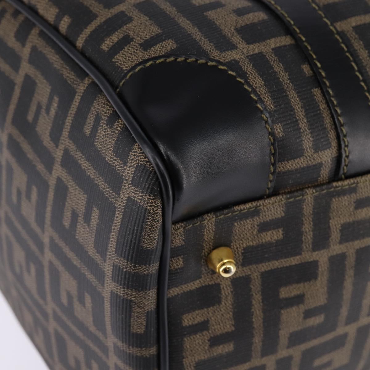 FENDI Zucca Canvas Boston Bag PVC Black Brown Auth 143499