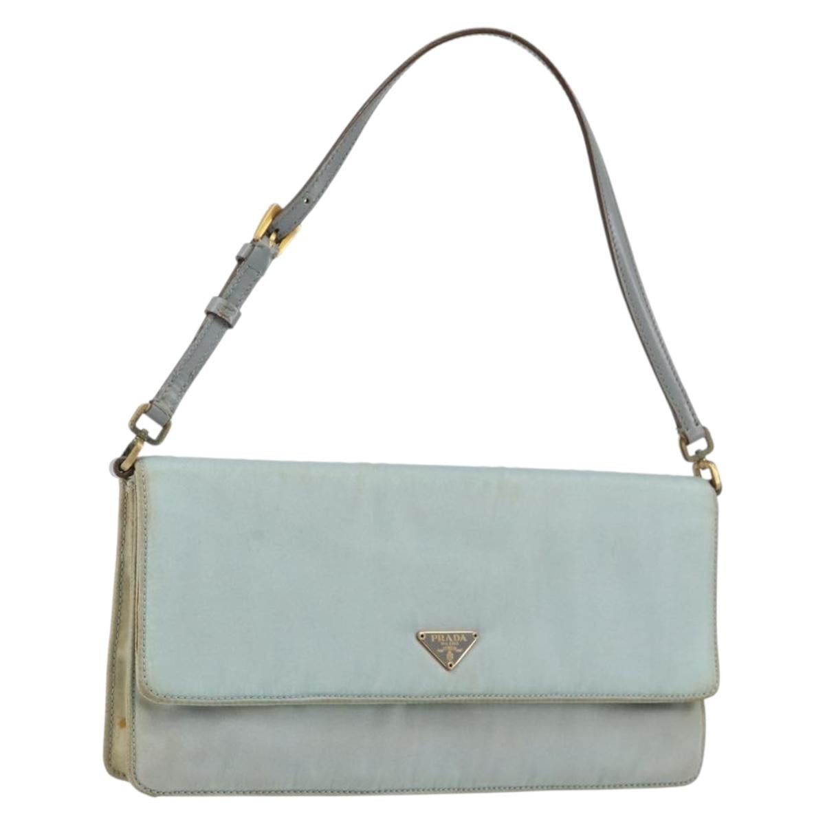 PRADA Shoulder Bag Nylon Light Blue Gold Auth 143505