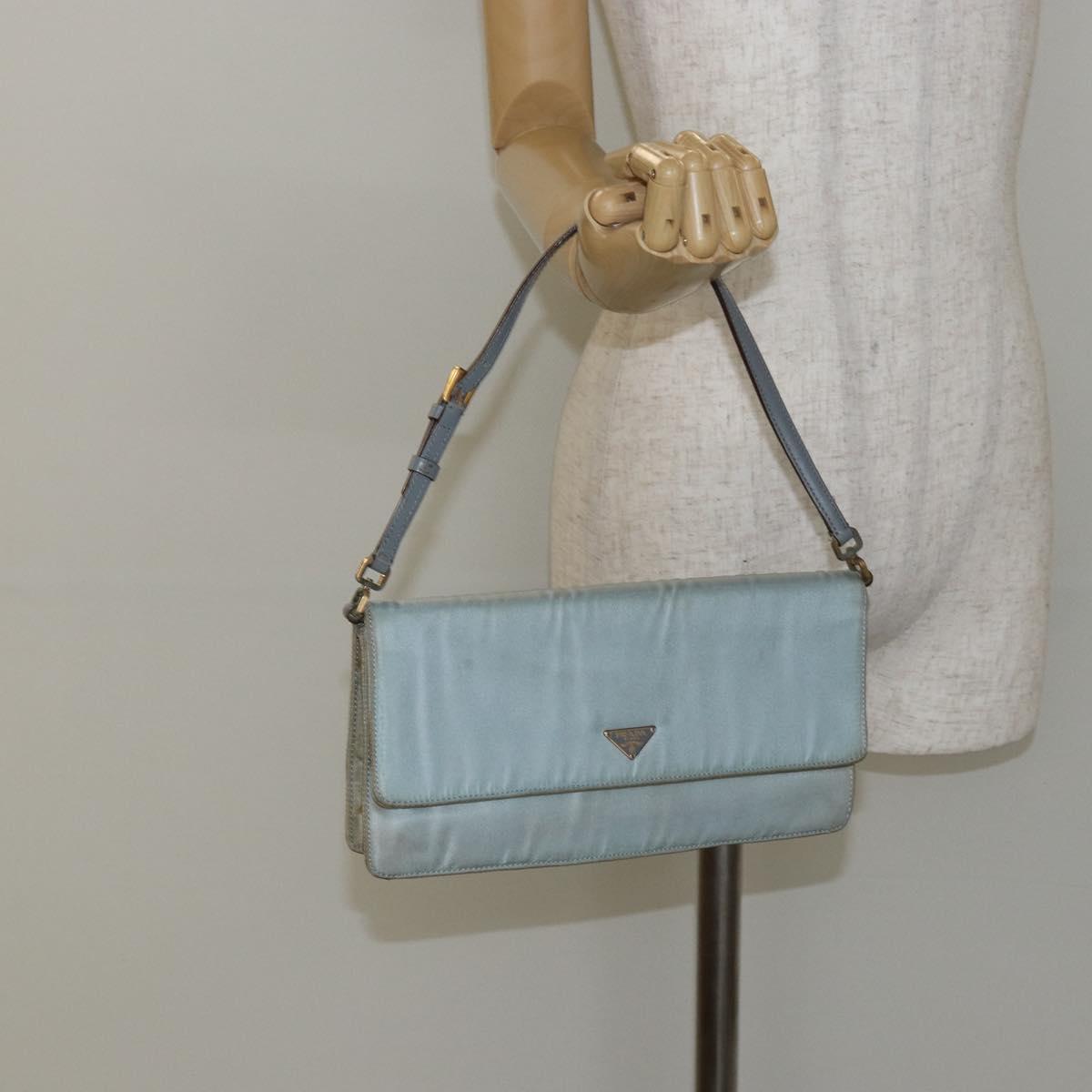 PRADA Shoulder Bag Nylon Light Blue Gold Auth 143505