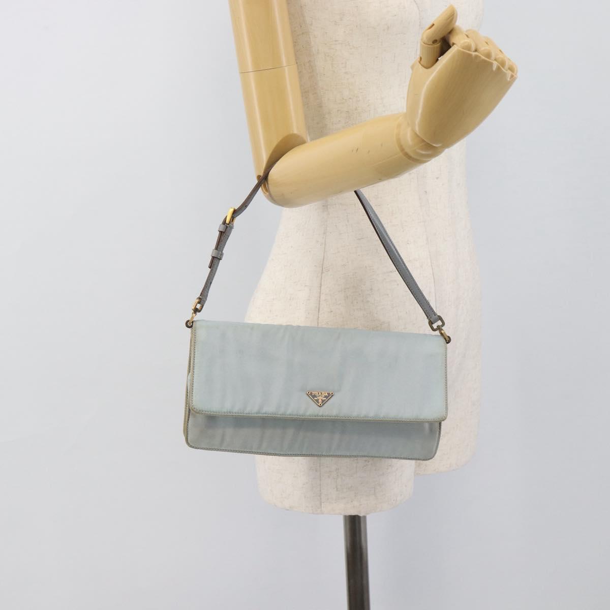 PRADA Shoulder Bag Nylon Light Blue Gold Auth 143505