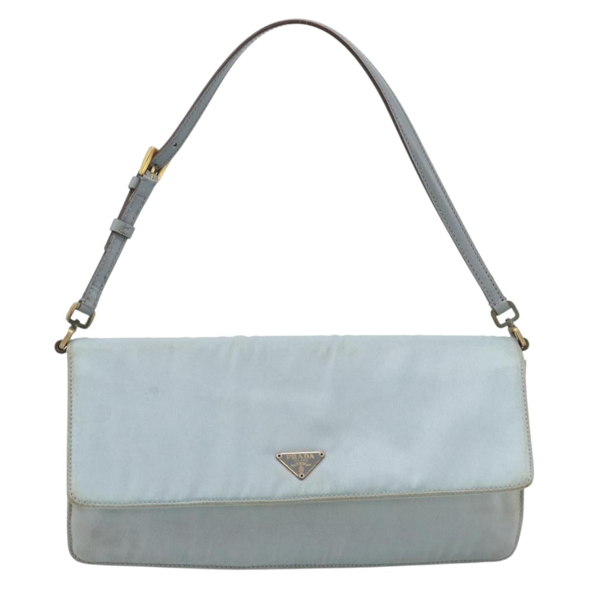 PRADA Shoulder Bag Nylon Light Blue Gold Auth 143505