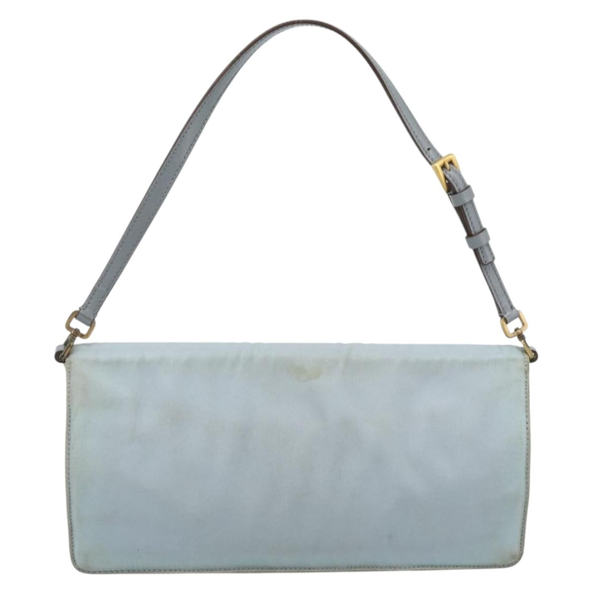 PRADA Shoulder Bag Nylon Light Blue Gold Auth 143505