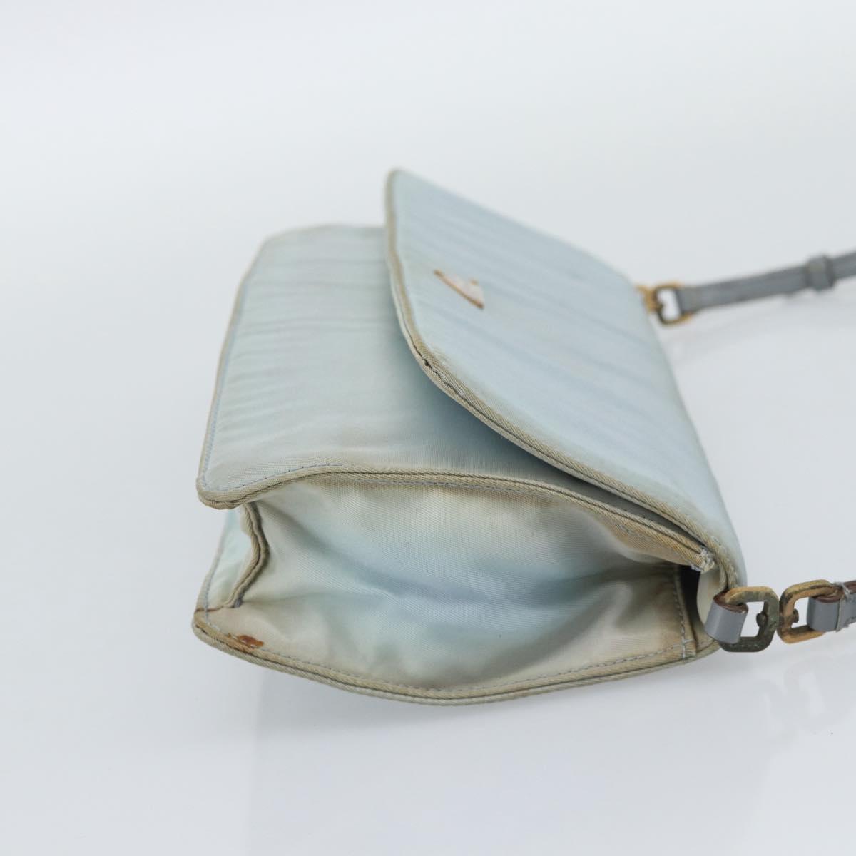 PRADA Shoulder Bag Nylon Light Blue Gold Auth 143505