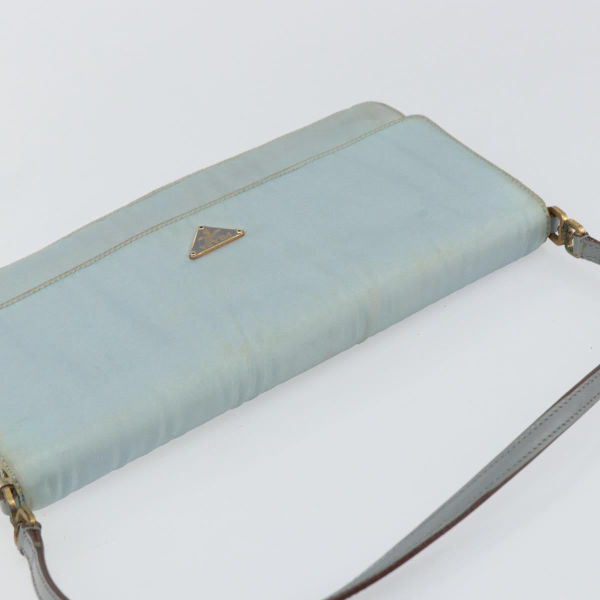 PRADA Shoulder Bag Nylon Light Blue Gold Auth 143505