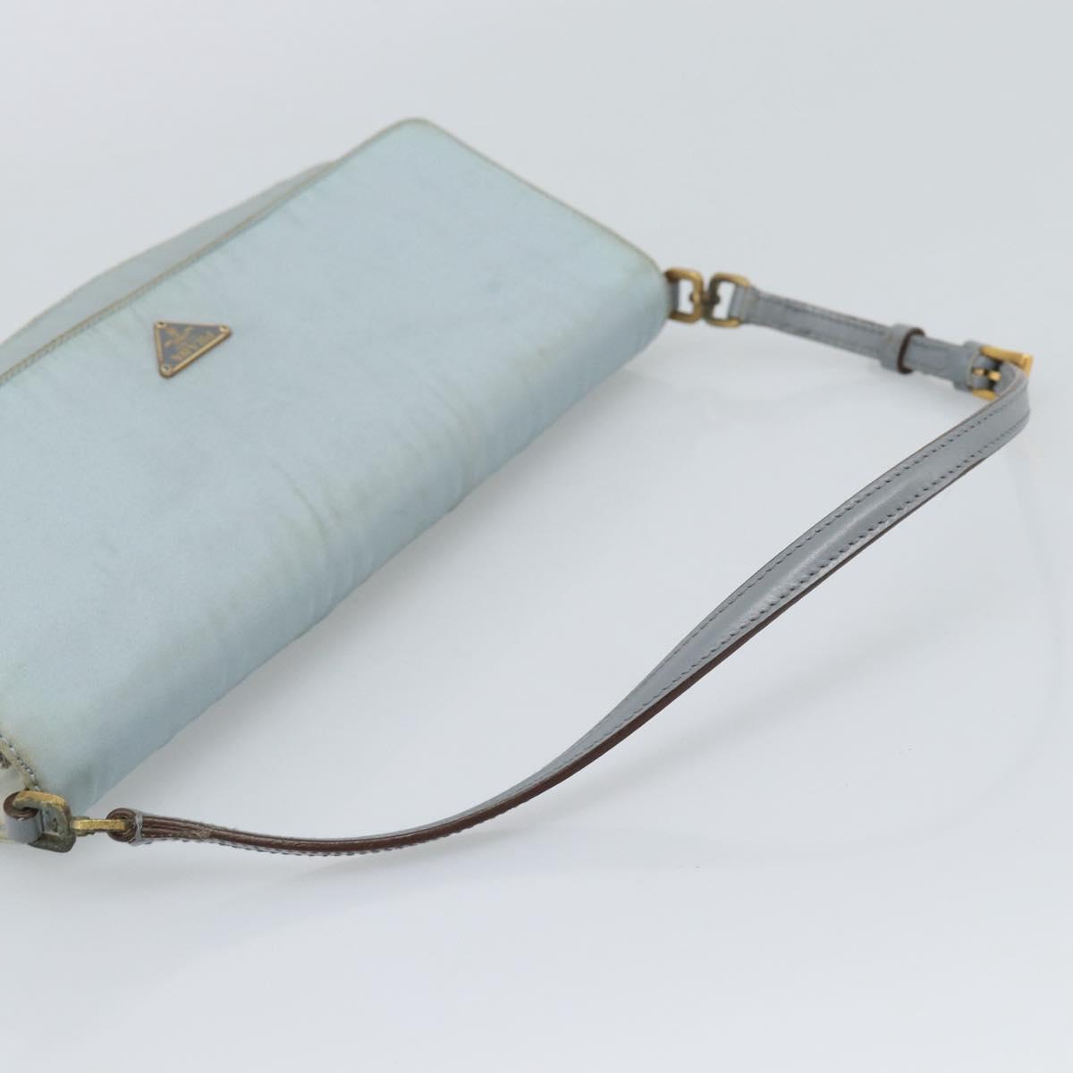 PRADA Shoulder Bag Nylon Light Blue Gold Auth 143505