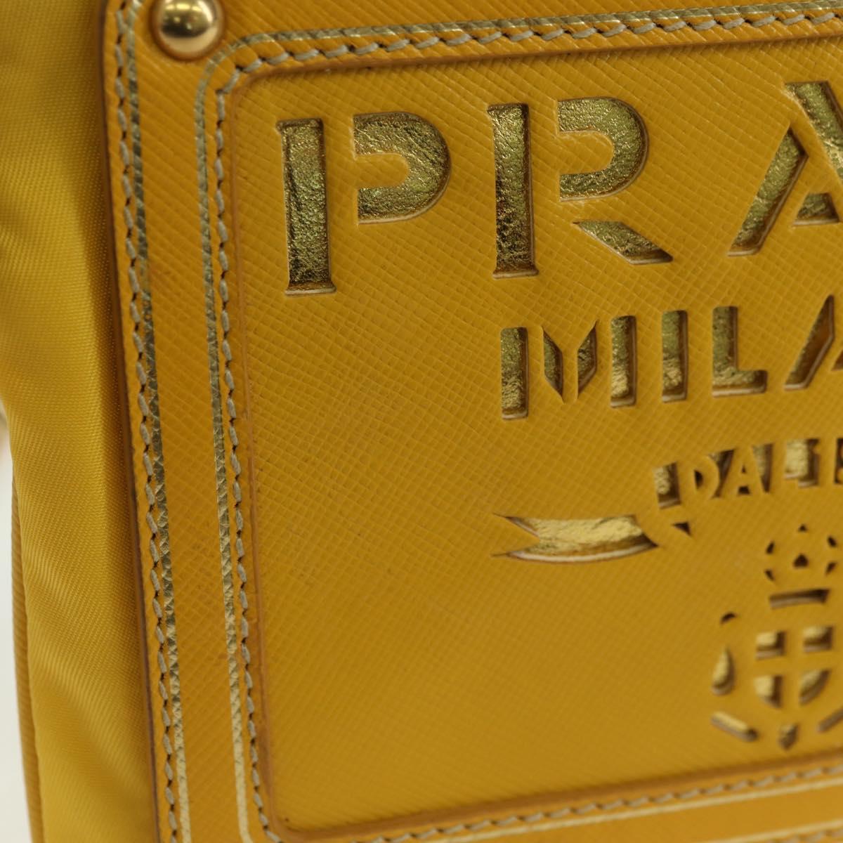 PRADA Chain Shoulder Bag Nylon Leather Yellow Gold Auth 143507