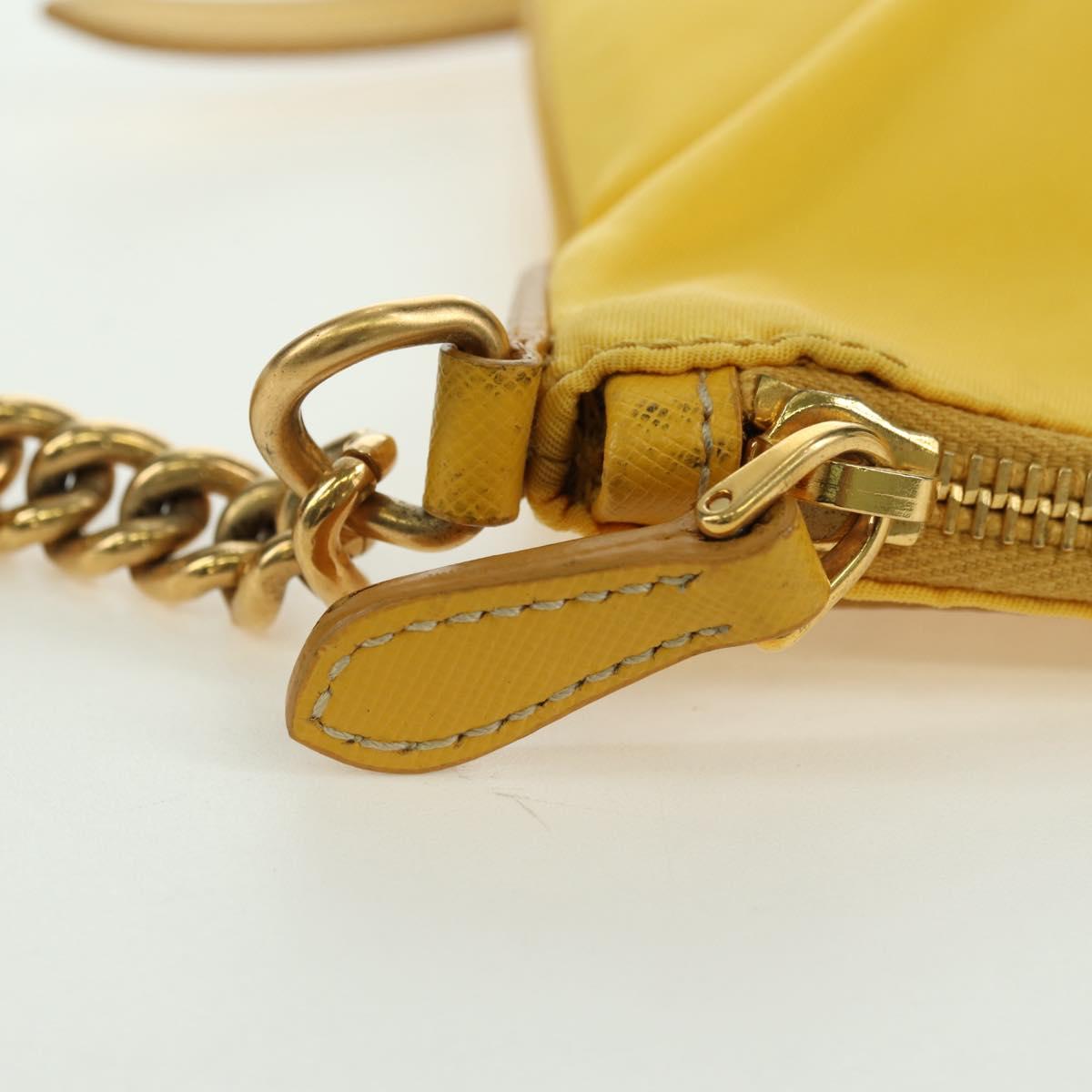 PRADA Chain Shoulder Bag Nylon Leather Yellow Gold Auth 143507