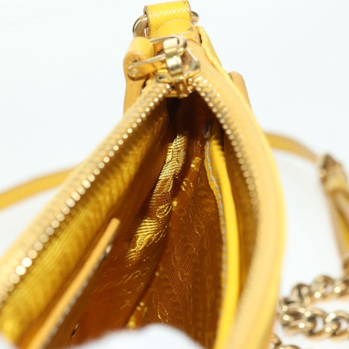 PRADA Chain Shoulder Bag Nylon Leather Yellow Gold Auth 143507