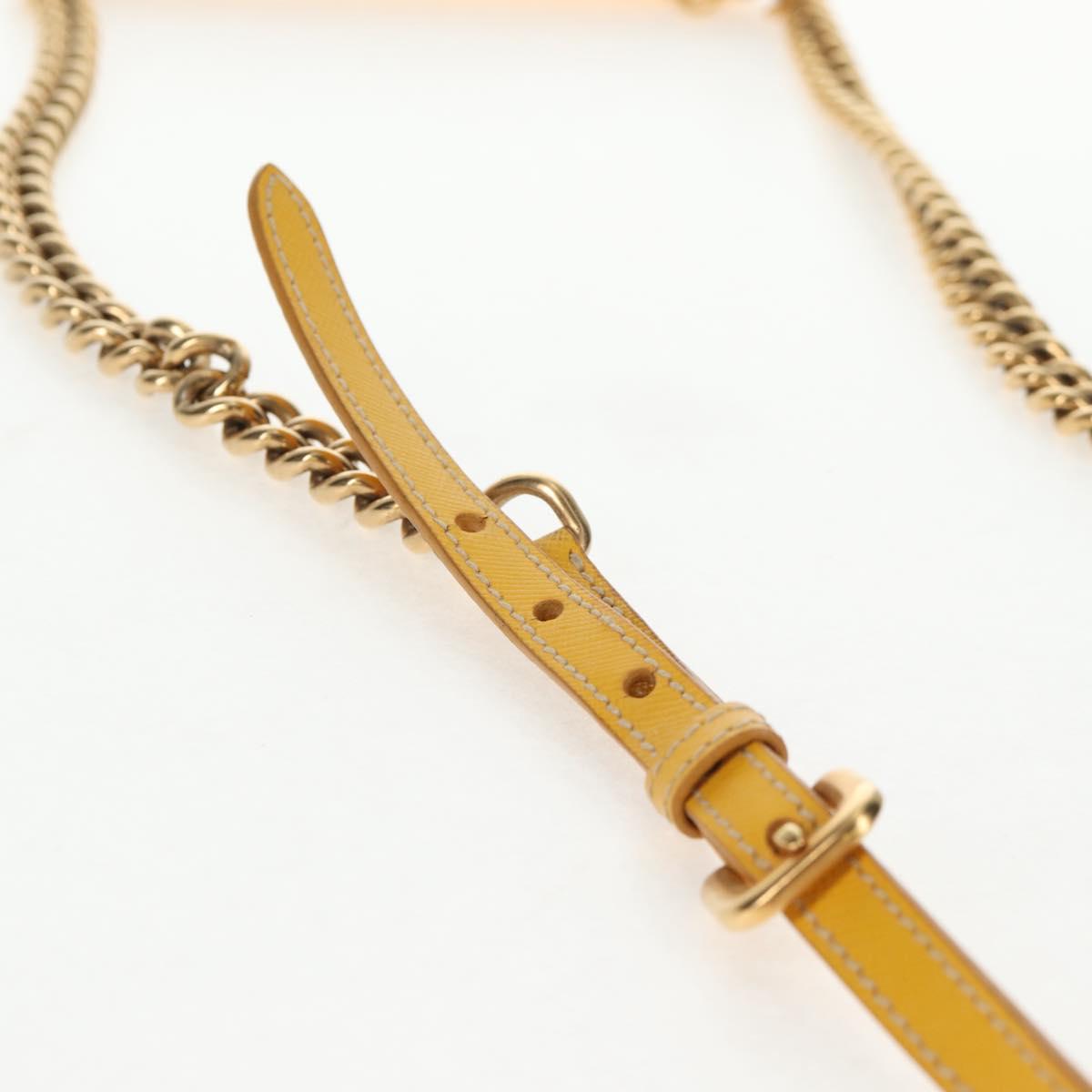 PRADA Chain Shoulder Bag Nylon Leather Yellow Gold Auth 143507V