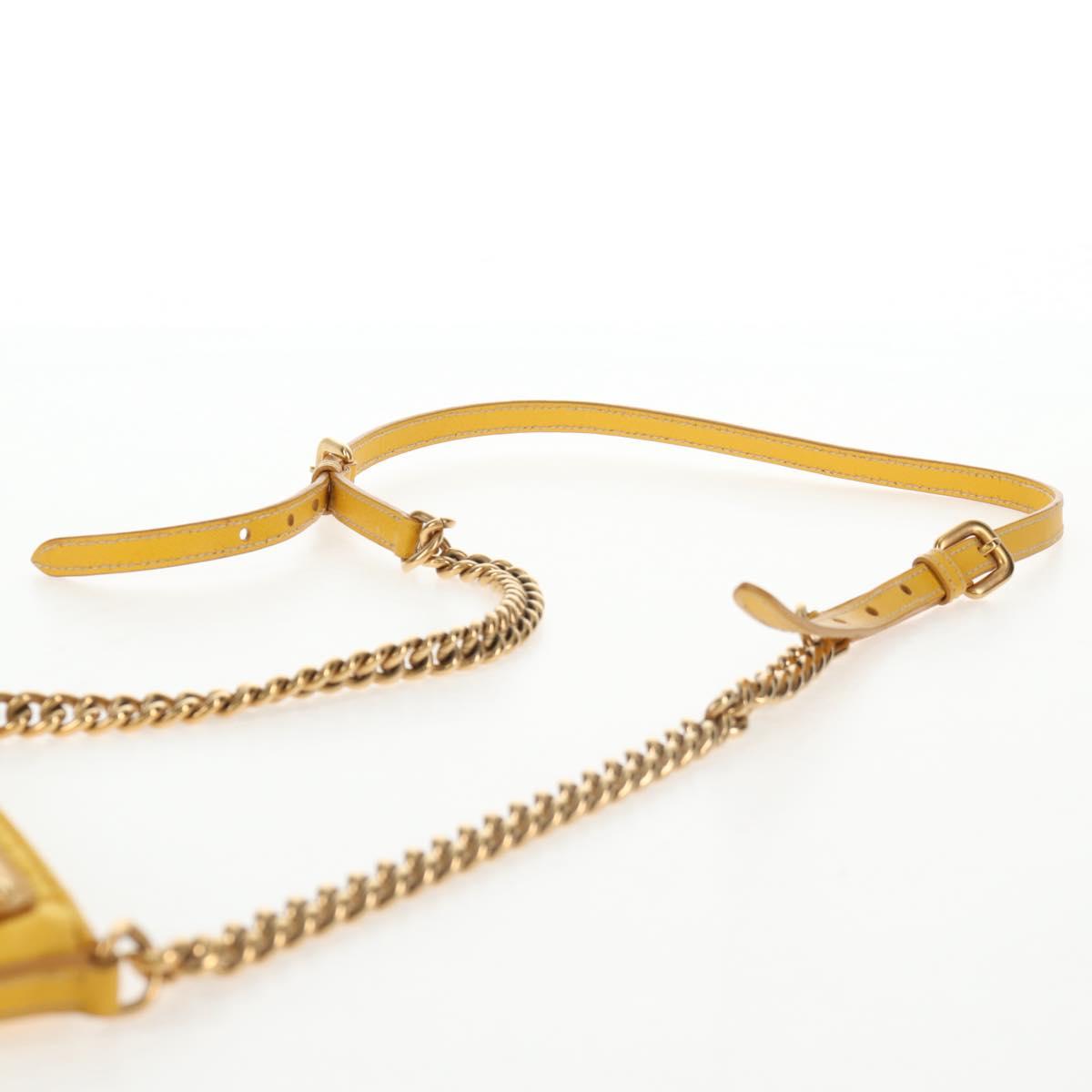 PRADA Chain Shoulder Bag Nylon Leather Yellow Gold Auth 143507V