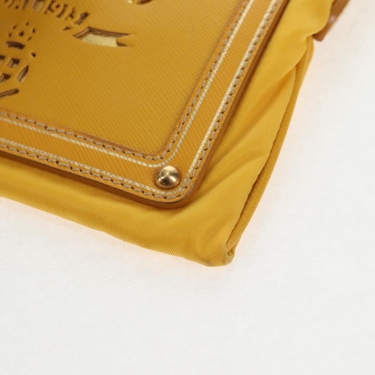 PRADA Chain Shoulder Bag Nylon Leather Yellow Gold Auth 143507V